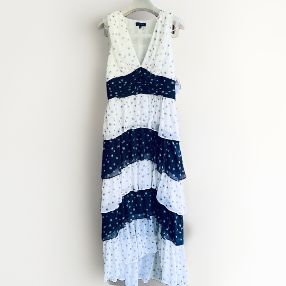 1.state Womens Colorblocked Tiered Maxi Dress New Ivory Dark Indigo Size 10 NWT - Picture 7 of 17